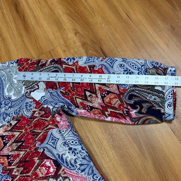 Christopher & Banks Red Blue Mandarin Collar Blouse - Picture 5 of 10